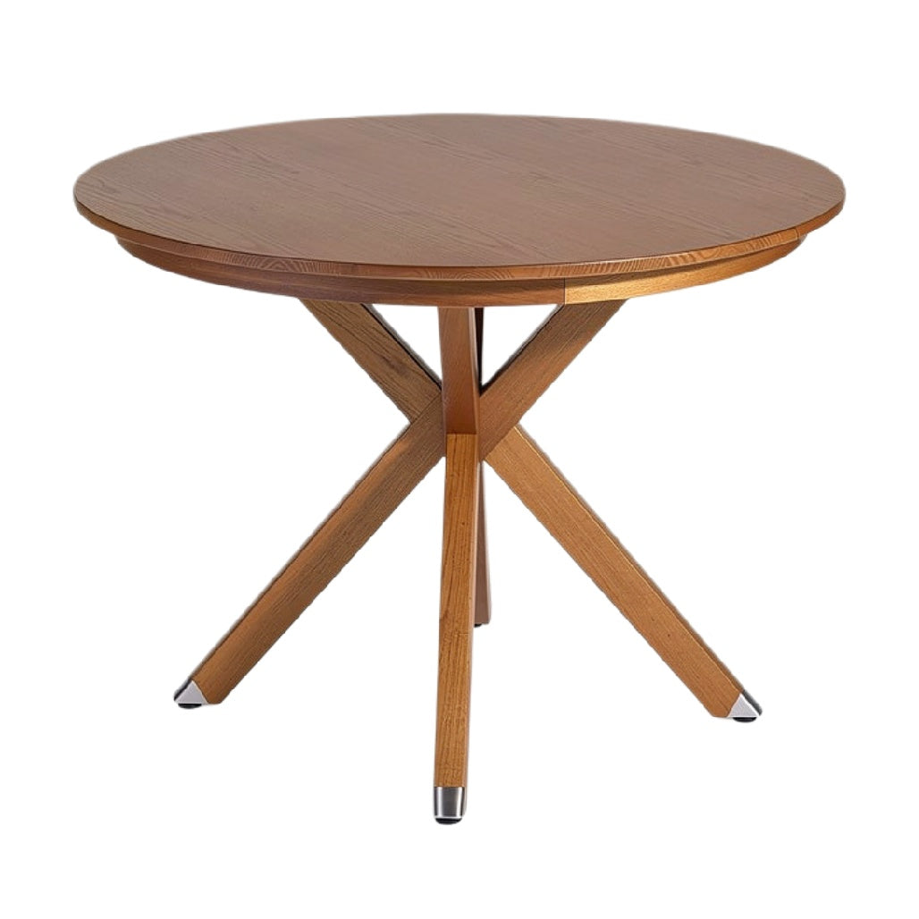 Ronde houten tafel met X-vormige poten