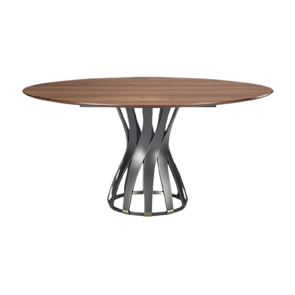 Moderne ovale eettafel met unieke metalen voet